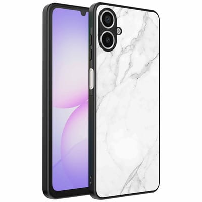 Geschikt voor Samsung Galaxy A07 Telefoonhoesje met Wit Marmer Opdruk - TPU Backcover Case White Marble Design - Zwart - Smartphonica geschikt voor Samsung Galaxy A07
