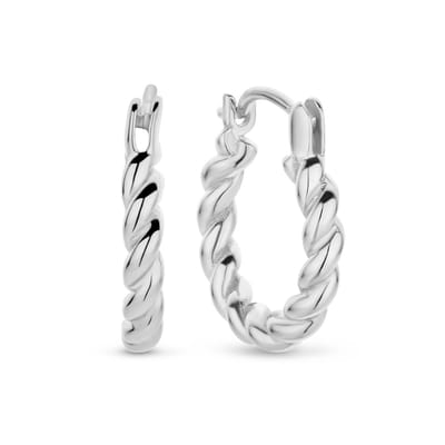 New Bling 9NB-0766 Zilveren Oorringen - Dames - Gedraaid - 15 x 2,5 mm - Rhodium - Zilver