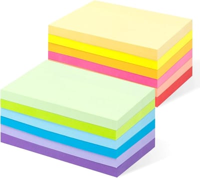 Grote Recyclebare Plaknotities, 12 Pads van 76 x 127 mm, 1200 Bladen, Super Hechtende Kleurrijke Notitieblokken voor Thuis en Kantoor