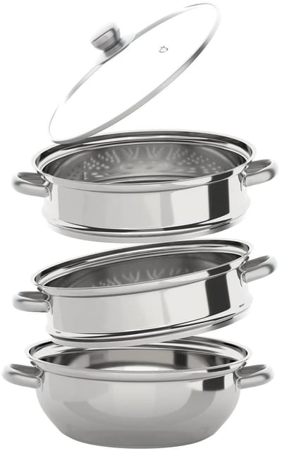 Sello! stoompan – stoompot – stoomkoker – glazen deksel – inductie – gas – keramisch – 3 lagen – roestvrij staal – Ø28 cm