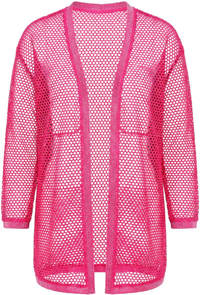 Angel of Style - Dames - Jasje van opengewerkt breisel relaxed fit glittereffect - Roze - Maat 42+