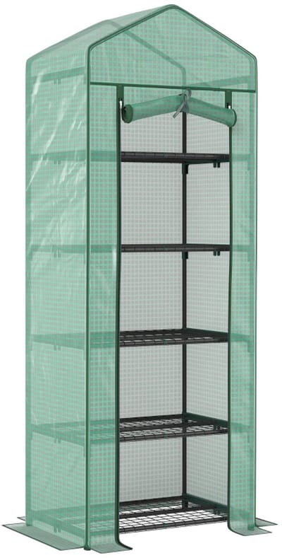 Mini Kas met Roldeur - Tuinkas - 5 etages - Foliekas - Broeikas - Koude Bak - Kweekkas - Tomatenkas - Groentekas - Plantenkas - voor Groenten, Bloemen, Planten - 69 x 49 x 193 cm - Groen
