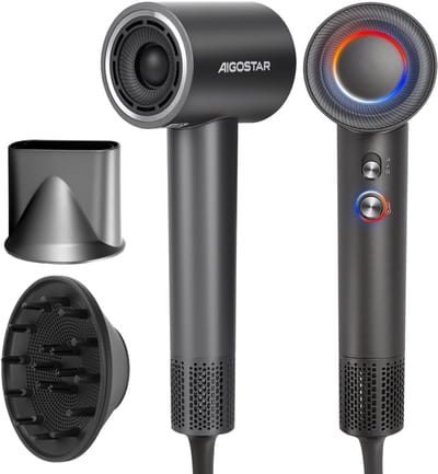 Aigostar Föhn met Diffuser - 110.000RPM - High Speed Haardroger - Reisfohn - Haardroger Krullen - 1600W - Zwart
