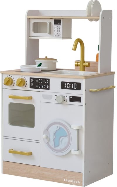 Teamson Kids Houten Speelkeuken Met Accessoires - Met Wasmachine en Mini Tuin - Wit