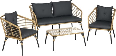 Balkonset 4 personen - Tuinset - Bistroset - Zandkleurig PE-rotan, donkergrijs kussen - Weerbestendig - 4 delig - 4 stoelen - 4 personen - Gecoat staal - Onderhoudsvrij staal