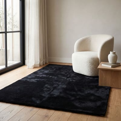 DÉJA Living Vloerkleed 130x190cm - Laagpolig Zwart Stof - Civar