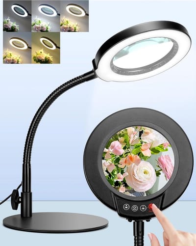 Vergrootglas met Licht en Standaard - 10x Vergroting, 5 Kleurmodi, Dimbaar voor Hobby, Knutselen en Lezen