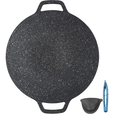 Koreaanse BBQ Grillpan Rond Hoge Thermische Geleidbaarheid Gemakkelijk te Reinigen Barbecue Bakplaat voor Binnen 38cm / 14.96in black