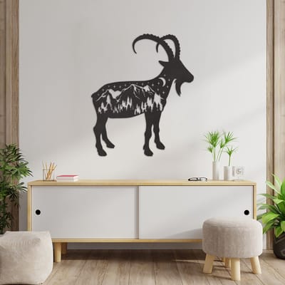 Wanddecoratie Geit Bergen - Muurdecoratie Geit Landschap - Muurdecoratie Hout - Wanddecoratie Landschap - Muurdecoratie Woonkamer - Wanddecoratie Woonkamer - Wanddecoratie Industrieel - Wanddecoratie Dieren - Home Decor - Wall Line Art - 70.5 x 59 cm