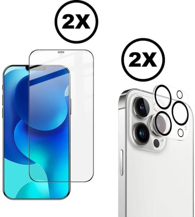 2 Stuks Screenprotector en 2 Stuks Camera Glas Lens Protector voor iPhone 12 Pro Max - 4-in-1 Set 9H Gehard Beschermglas - Extra Gehard HD Transparant en Krasbestendig - Full Cover Tempered Glass Screen Cover