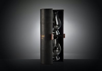 Reisset met 2 Whiskyglazen - Leren houder - Glencairn Crystal Scotland