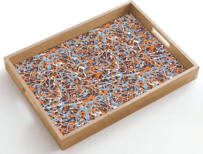Dienblad hout 50x35 cm - Schootdienblad - Blauw - Waterverf - Chaos - Borrelplank rechthoek - Plateau dienbladen