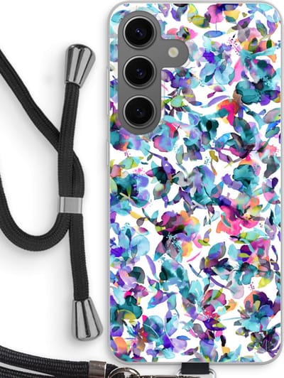Case Company® - Hoesje met koord geschikt voor Samsung Galaxy S24 hoesje met Koord - Hibiscus Flowers - Telefoonhoesje met Zwart Koord - Bescherming aan alle Kanten en Over de Schermrand