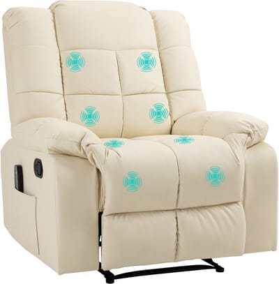 HOMCOM - Massagestoel - met 8 vibratiepunten - ligfunctie - Crèmewit