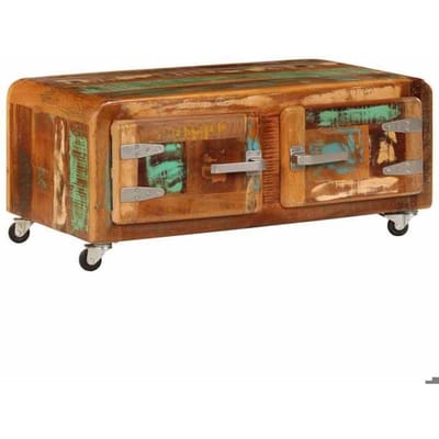 Salontafel - Maison Exclusive - Massief gerecycled hout - 2 deuren - 4 wielen - 85x55x40 cm