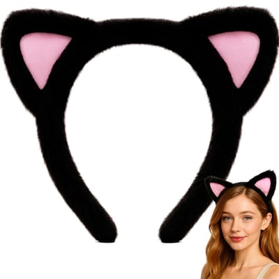 Daity 1 Pack - Kattenoren hoofdband - 7 x 6,7 inch zachte pluche zwarte katten hoofdband - Halloween volwassen kattenoren hoofdband - Halloween kattenoren - geschikt voor vrouwen make-up en dagelijkse schattige look