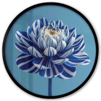 Poster in lijst Rond - Fotolijst 40x40 cm - Posters - Bloem - Blauw - Bloemblaadjes - Streepjes - Ronde posterlijst zwart - Decoratie - Wanddecoratie woonkamer - Muurdecoratie slaapkamer