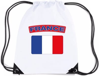 Bellatio Decorations Frankrijk nylon - rijgkoord rugzak - sporttas - wit - met Franse vlag - gymtas - kinderen - volwassenen - supporters