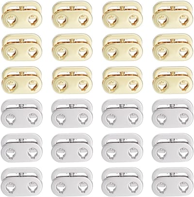 24 Stuks String Cord Locks 22.5x15.5mm Goud/Platina Legering Dubbel Gat Fasteners voor Touwtjes, Rugzakken en Tassen