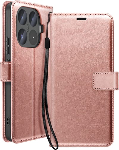 Mayaxess, Portemonnee Hoesje voor Xiaomi 17T met Polsbandje en Standaardfunctie, Roségoud