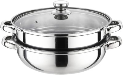 2-Delige Stoompan Set RVS met Glazen Deksel - Perfect voor Stomen, Koken en Sudderen