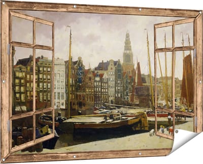 Gards Tuinposter Doorkijk Het Damrak in Amsterdam - George Hendrik Breitner - 150x100 cm - Tuindoek - Tuindecoratie - Wanddecoratie buiten - Tuinschilderij