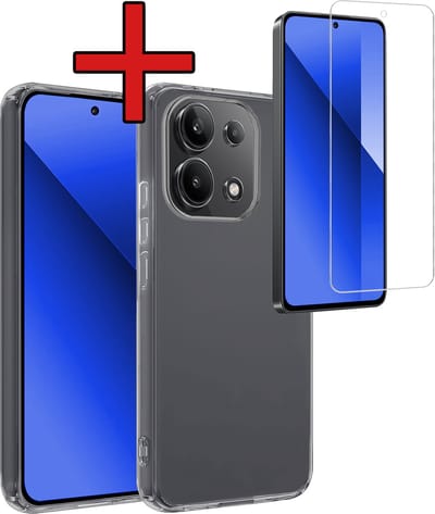 Hoesje - Met Screenprotector - Geschikt voor Xiaomi Redmi Note 13 4G - Sterk & Shockproof - Telefoon Hoes - Back Cover - Siliconen Case - Telefoonhoes - Transparant