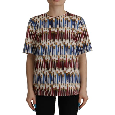 Dolce & Gabbana Witte Potloodprint Katoenen T-shirt Dames Blouse