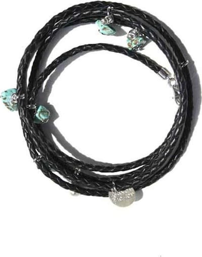Heaven Eleven - Fijne zwarte wikkelarmband met turquiose