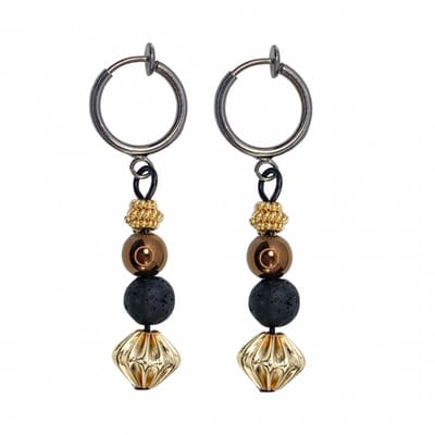 Klem oorbellen Sita- zwart -goudkleurig-geen gaatje-Charme bijoux