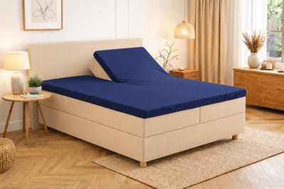 Polydaun hoeslaken - splittopper - Jersey - donkerblauw - 140/160 x 200/220 cm
