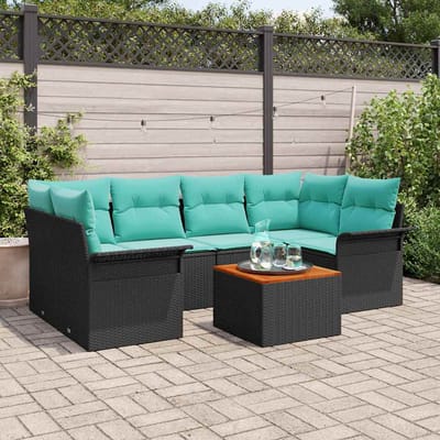 vidaXL - Tuinbank - Set - 7 - st - 6-Aantal - zitplaatsen - Zwart - en - Turkoois