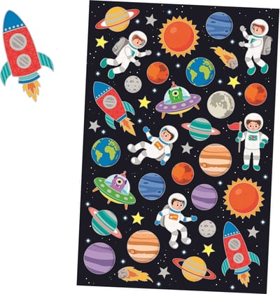Luxe Ruimte Stickers met Zilveren Accenten – 2 Stickervellen voor Kinderen