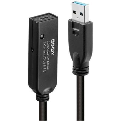 LINDY 43375 USB-kabel USB 3.2 Gen1 USB-A stekker, USB-C bus 20.00 m Zwart