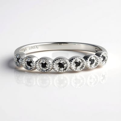 Cavill - Zilveren Ring 925 Sterling Zilver Geplatineerd - 7 Zwarte Diamanten Ronde Briljant 0 11 ct - Luxe Modern - Ring Maat 18 19 20