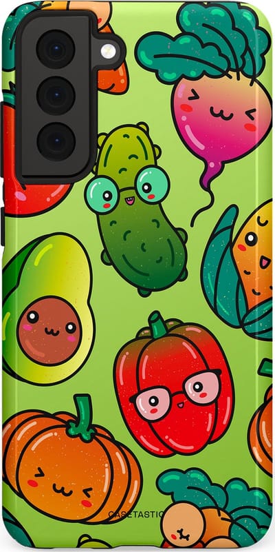 Casetastic Hoesje Geschikt voor Samsung S21 FE - Stijlvolle Beschermende Duo-layer Case - Cartoon Groente Mix
