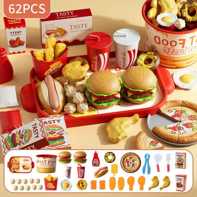 Kind Kookruimte Speelgoed Kit Simulatie Maak Hamburger Pizza Frietjes Doe-alsof Spel Voedsel Snijden Spel Montessori Interactief Speelgoed Cadeau