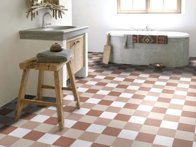 Dailygoods- PVC Vloeren Terracotta Wit Geblokt - Vinyl Vloerbedekking - Gemakkelijk te Reinigen - Robuust & Flexibel - Op Maat Gemaakt - Geluiddempende Werking - Vinylvloer