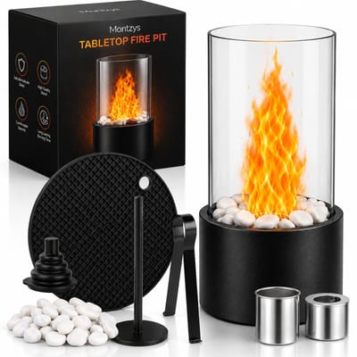 Montzys® Luxe Tafelhaard Set - Sfeerhaard Bio Ethanol - 27x16CM - Binnen & Buiten - Buitenhaard & Tuinhaard - Bio-ethanol haarden Incl. Accesoires Pakket