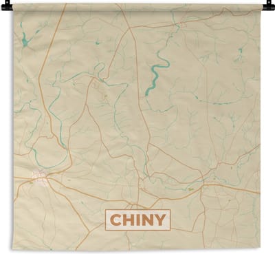Wandkleed - Wanddoek - Stadskaart - Kaart - Plattegrond - België - Chiny - 180x180 cm - Wandtapijt