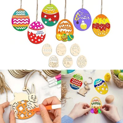 Jojoy - Houten Paaseieren - Knutselpakket - Paaseitjes - Paasversiering - Paasdecoratie Hangend - Paaseieren Decoratie - Knutselen voor Kinderen - 15 Houten Eieren - EGGNAMENTIFY