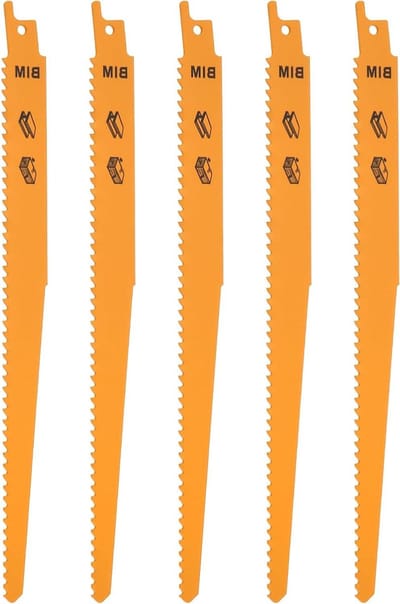 Allecto Plus - 5-delige set zaagbladen voor tijg- en reciprozaag - Bi-metaal - 6TPI/42 mm - Geschikt voor hard plastic en hout met spijkers - Duurzaam en veelzijdig gebruik