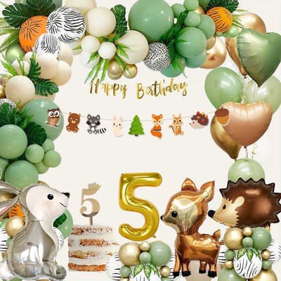 FeestmetJoep® 64-delig feestpakket Jungle 5 jaar verjaardag - Jungle thema feestje 5 jaar - Jungle versiering - Jungle feestartikelen - Jungle slinger - Jungle ballonnen - Jungle kinderfeestje - Dieren verjaardag versiering