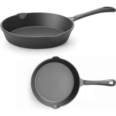 HENDI Gietijzeren skillet – 2 schenktuiten – Ø 200 mm – zwart – ovenveilig