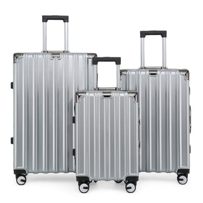 Hardshell Zilveren Kofferset Robuuste 8 Wiel Bagage Cabine Tas