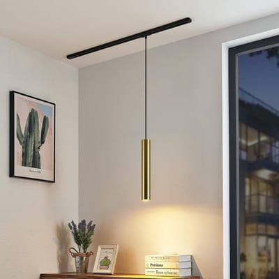 Lindby - 1-fase railverlichting - 1licht - Metaal, textiel - H: 40 cm - GU10 - zwart, goud