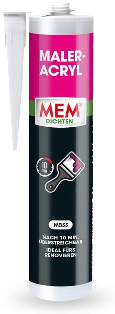 MEM Verfacryl, voor renovatie- en afdichtwerkzaamheden, geschikt voor binnen- en buitengebruik, overschilderbaar, pleisterbaar, oplosmiddelvrij, 300 ml, wit