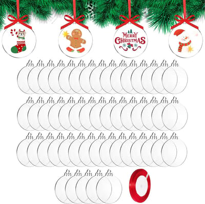 Solidchoice - 50 Stuks Transparante Acryl Kerstballen met Lint voor Creatieve Decoraties