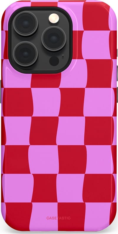 Casetastic hoesje geschikt voor Apple iPhone 15 Pro - MagSafe - Dubbellaagse bescherming - Dansend Ruitje - Fashion Case - Rood Lavendel Roze