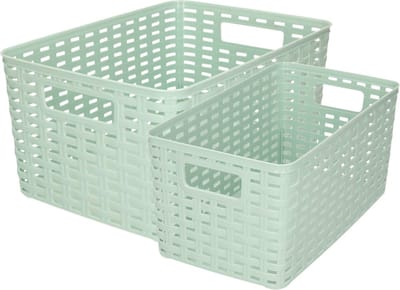 Set van 8x stuks opbergboxen/opbergmandjes rotan mintgroen kunststof met inhoud 5 en 10 liter